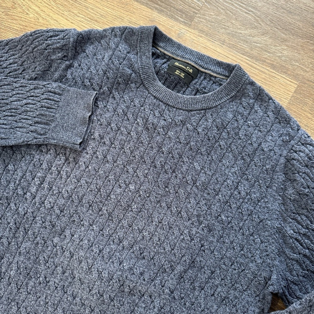 Massimo Dutti Blue Grey Cable Knit Style Cotton Silk Lightweight Sweater‎ Preppy